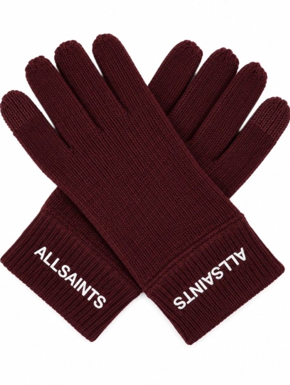 All Saints Classic Logo Women's Gloves Burgundy Knit Winter Wool Blend NWT $69